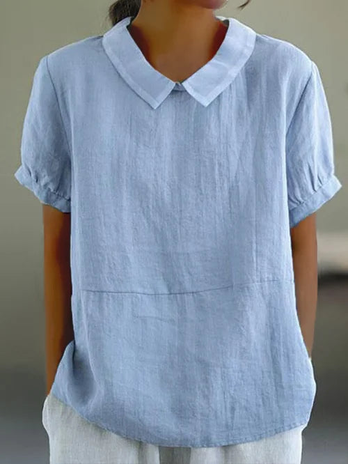 Blouse - Linen Blend Peter Pan Collar & Breathable Fit