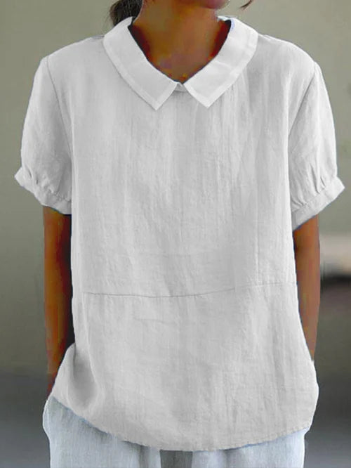 Blouse - Linen Blend Peter Pan Collar & Breathable Fit
