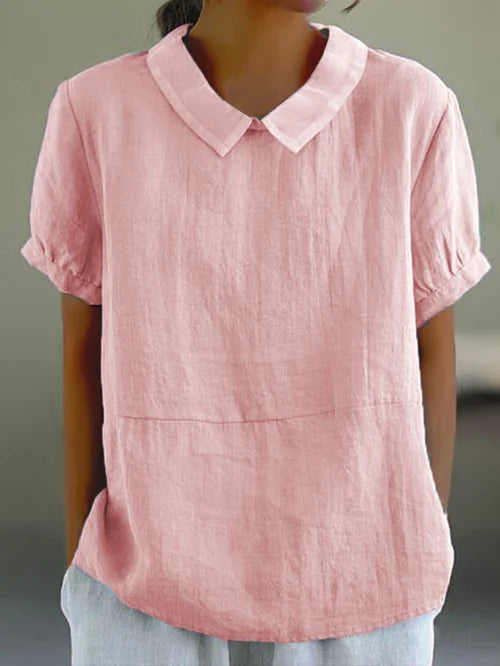 Blouse - Linen Blend Peter Pan Collar & Breathable Fit