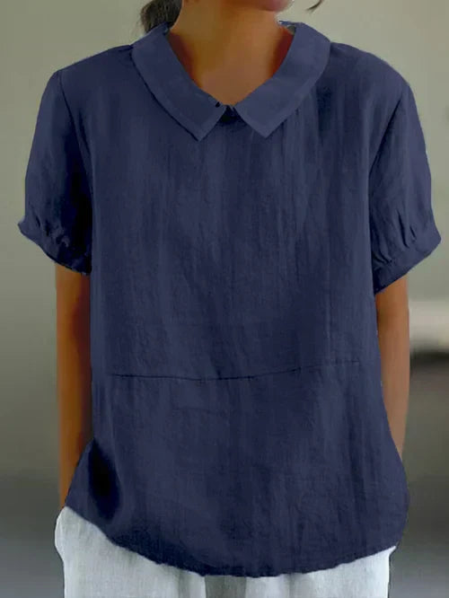 Blouse - Linen Blend Peter Pan Collar & Breathable Fit