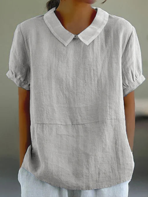 Blouse - Linen Blend Peter Pan Collar & Breathable Fit