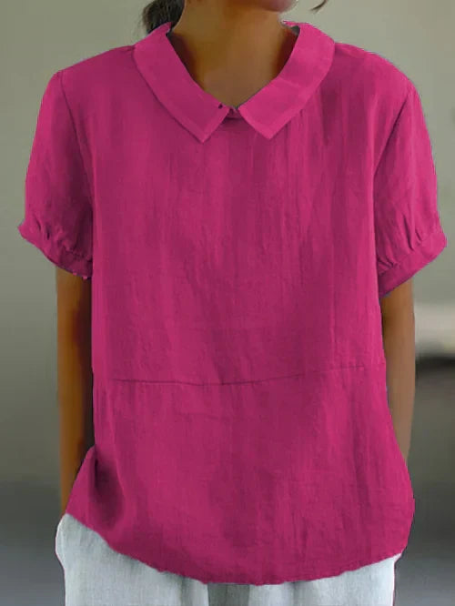 Blouse - Linen Blend Peter Pan Collar & Breathable Fit