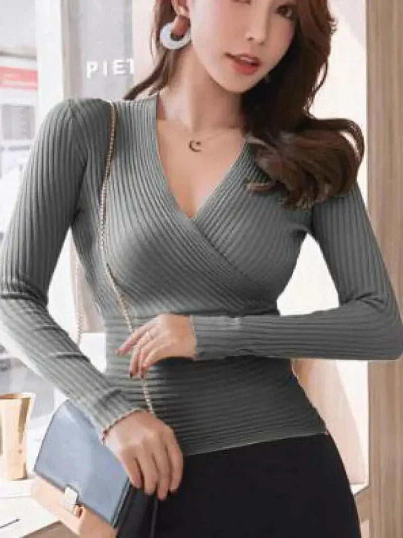 Cotton Blend Pullover - Deep V Neck And Easy Layering