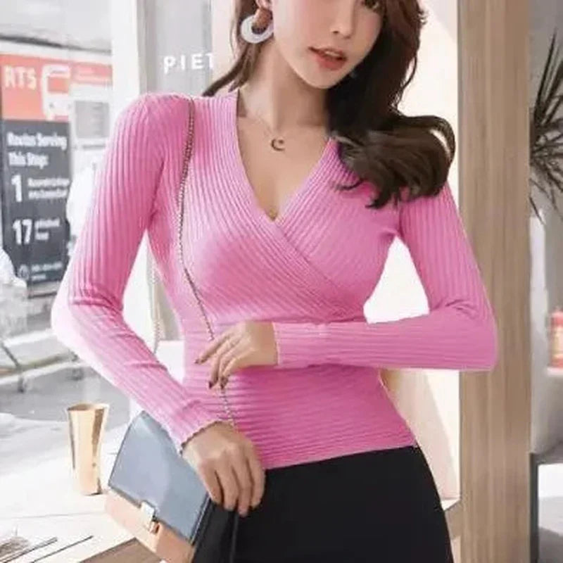 Cotton Blend Pullover - Deep V Neck And Easy Layering