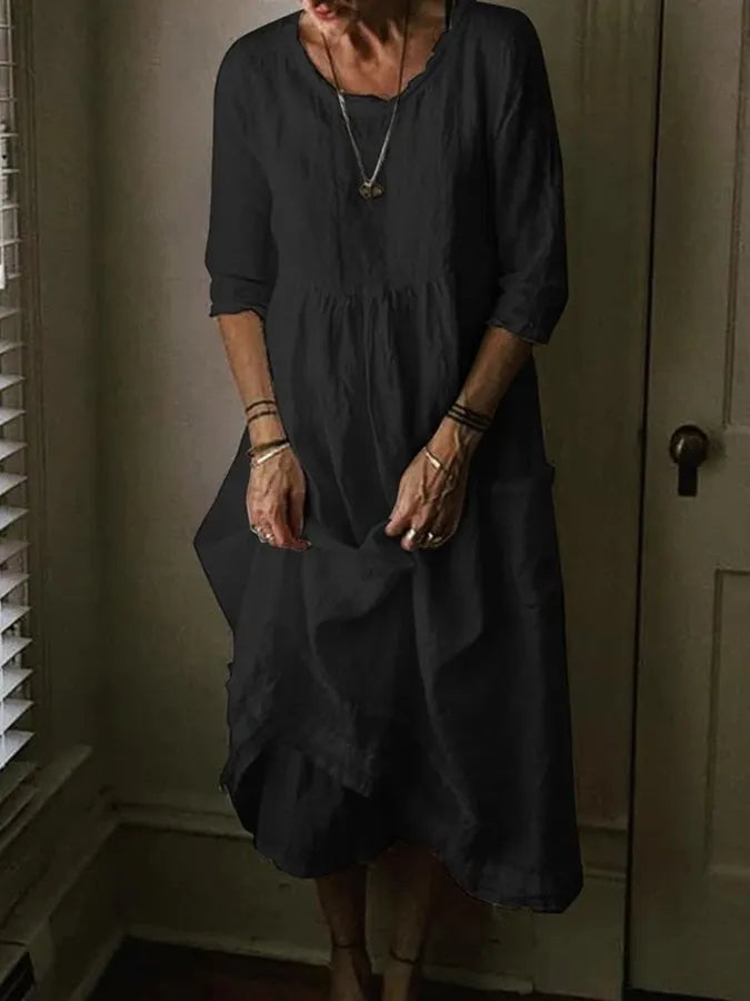 Dress - Cotton-Linen Blend Loose Cut & Easy Movement