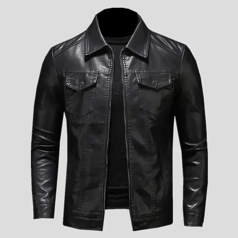 Faux Leather Jacket - Zip Front And Structured Shape