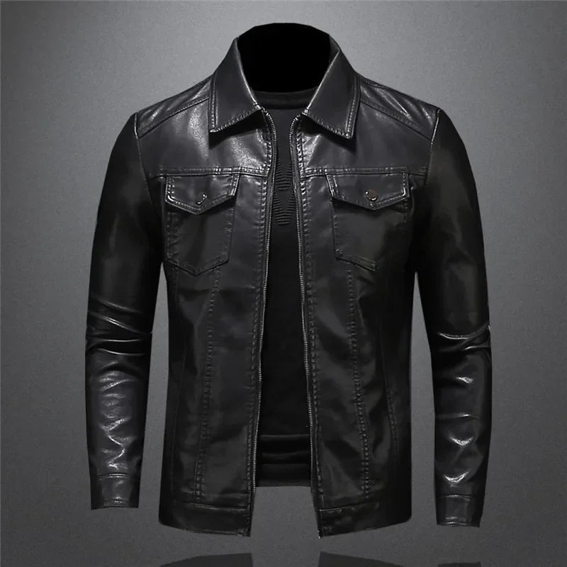 Faux Leather Jacket - Zip Front And Structured Shape