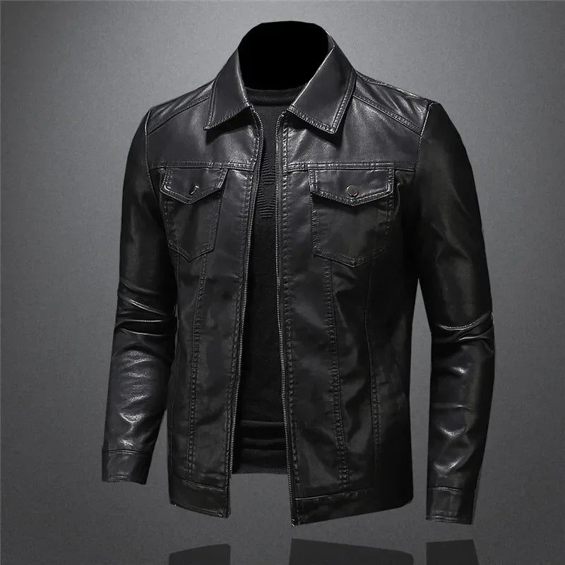 Faux Leather Jacket - Zip Front And Structured Shape