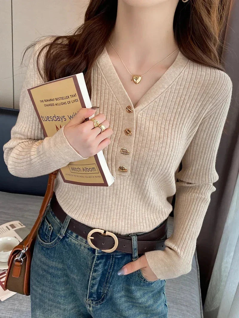 Knit Sweater – Button Front & Ribbed Hem For Warm Fit
