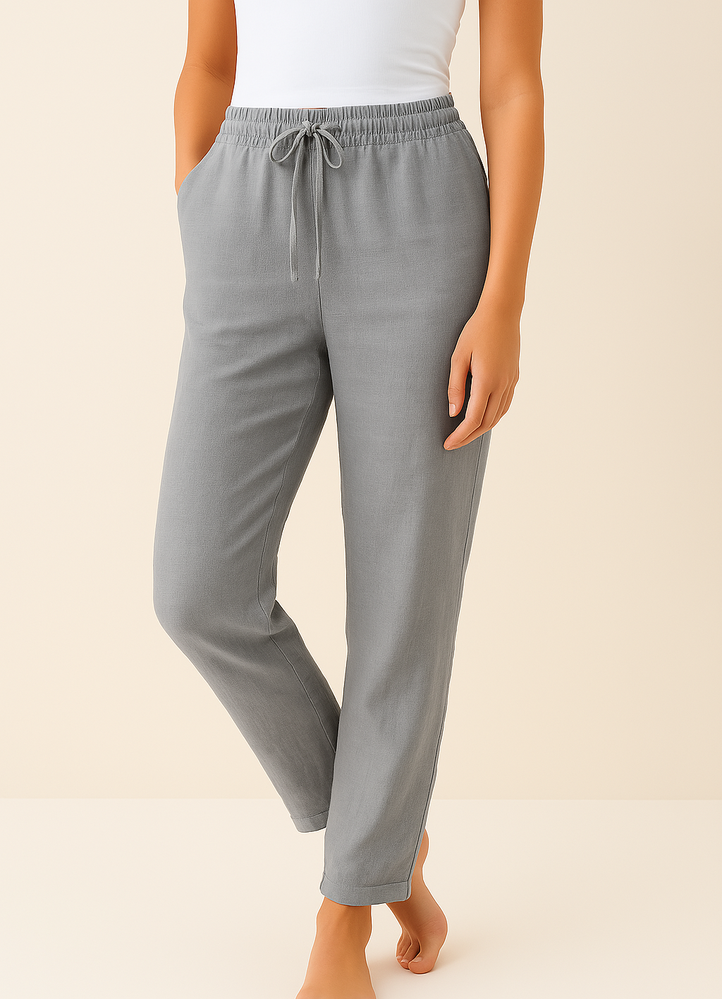 Linen Pants – Elastic High Waist & Adjustable Drawcord Fit
