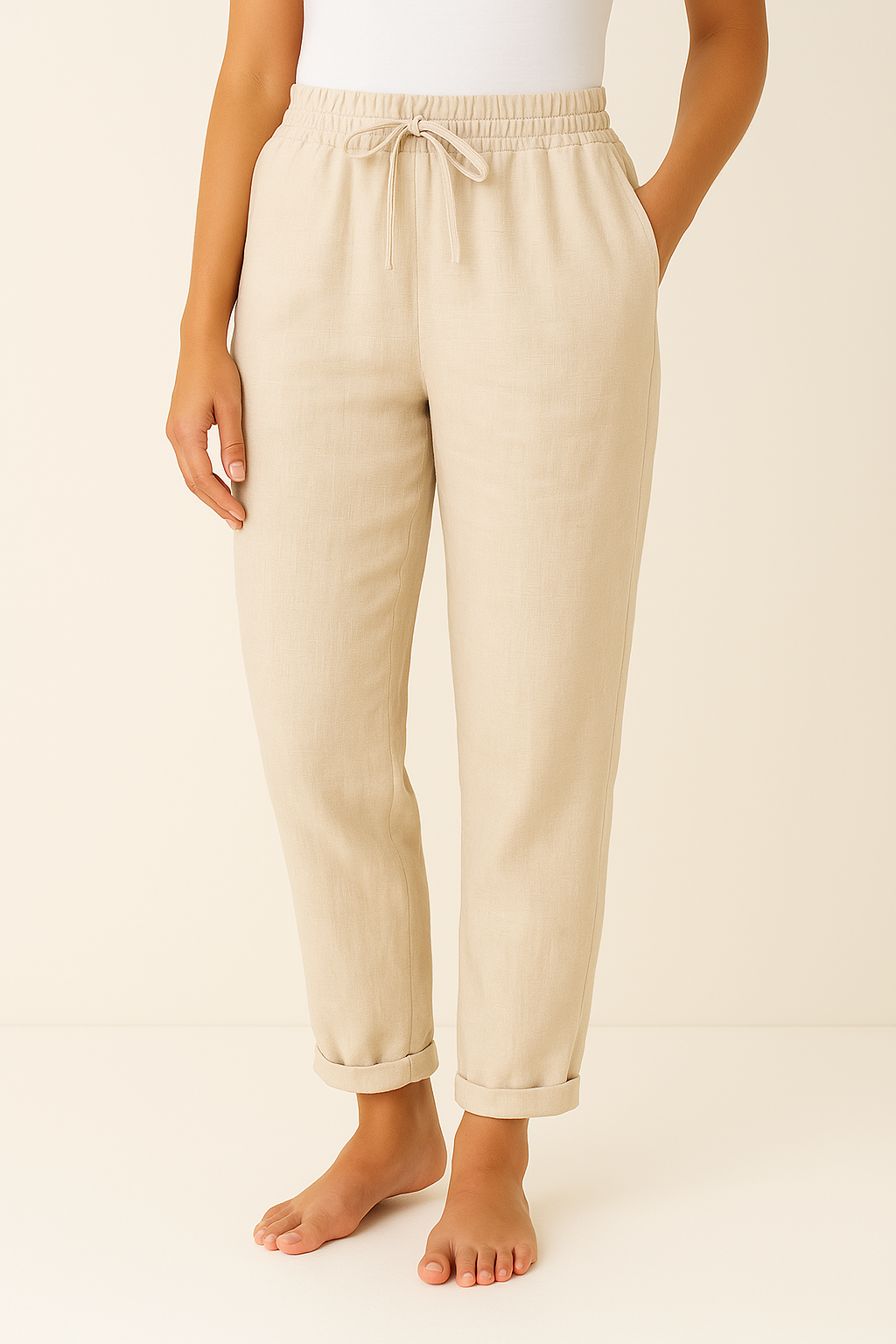 Linen Pants – Elastic High Waist & Adjustable Drawcord Fit