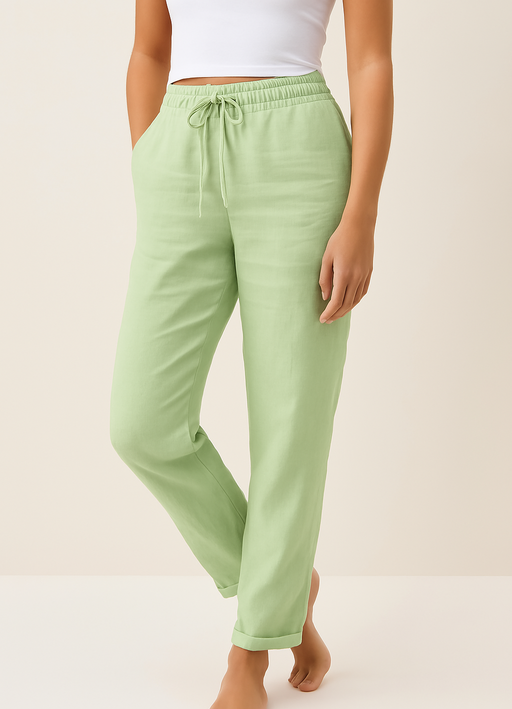 Linen Pants – Elastic High Waist & Adjustable Drawcord Fit