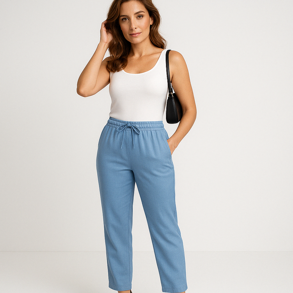 Linen Pants – Elastic High Waist & Adjustable Drawcord Fit