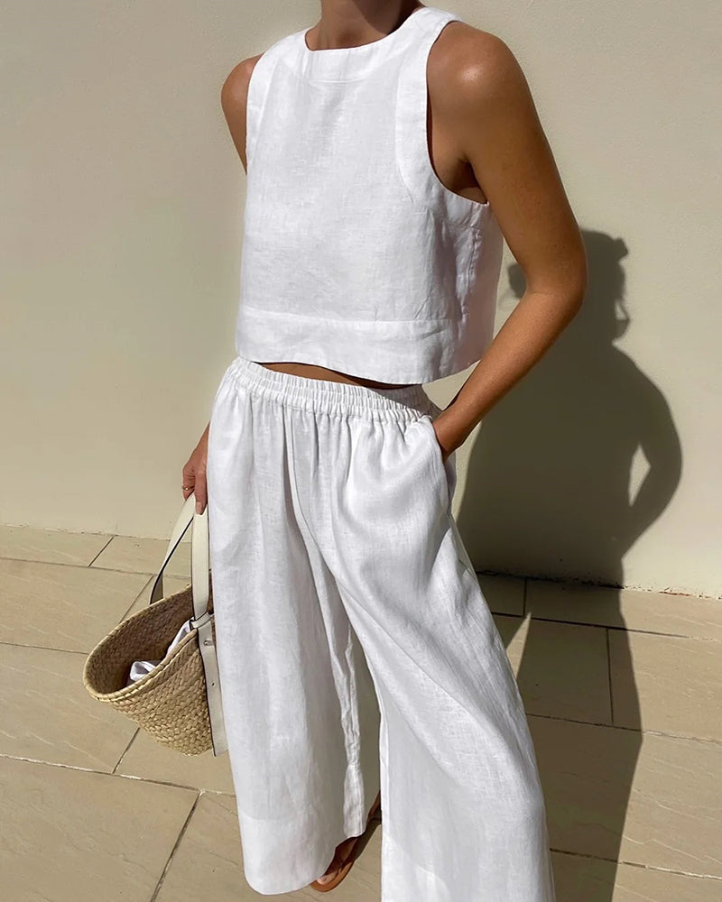 Linen Two Piece Set - Long Top & Lightweight Breathable Fit