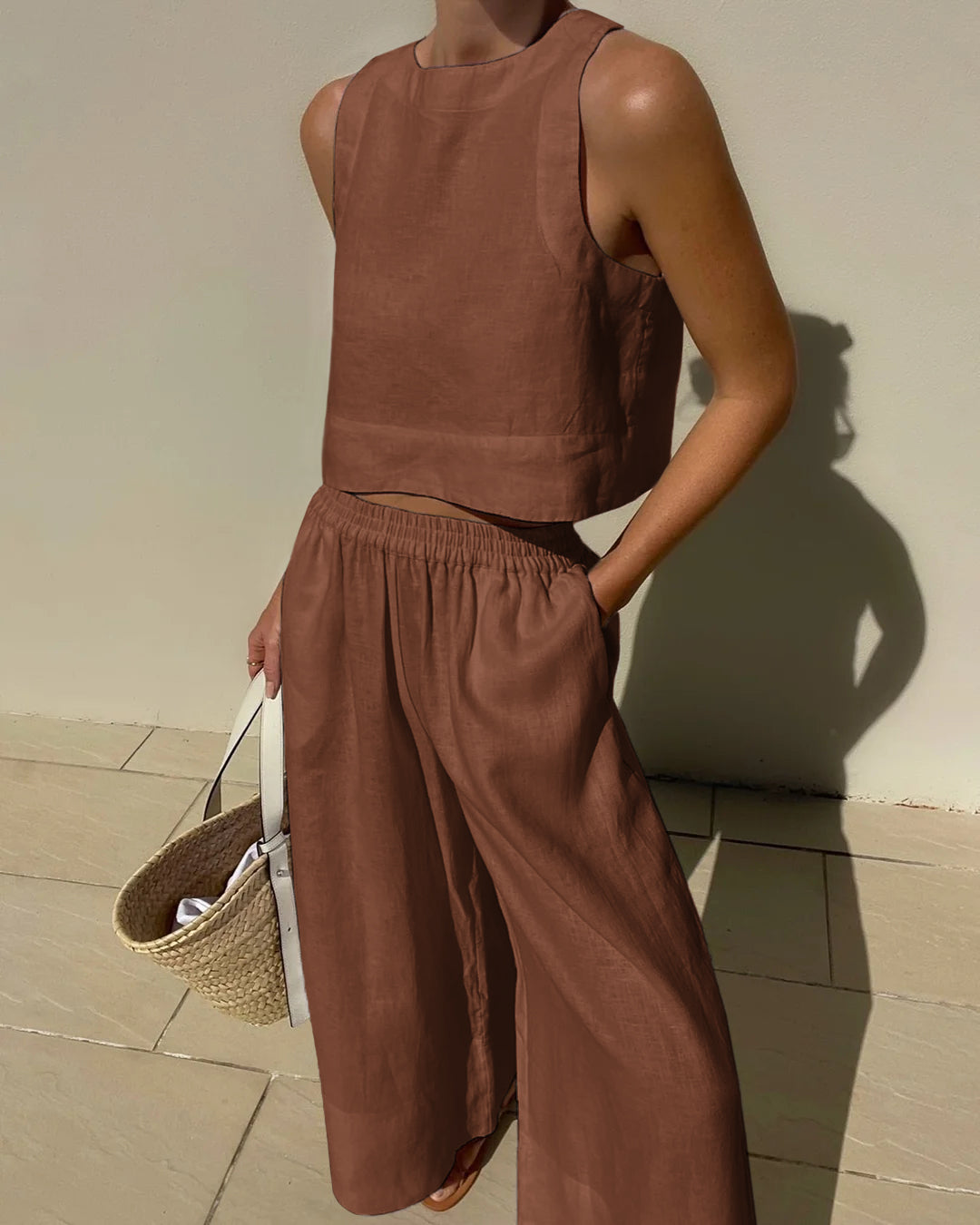 Linen Two Piece Set - Long Top & Lightweight Breathable Fit