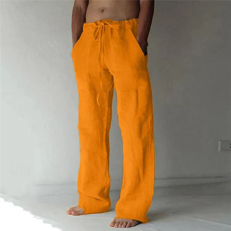 Pants - Wide Linen Blend And Adjustable Drawcord Waist