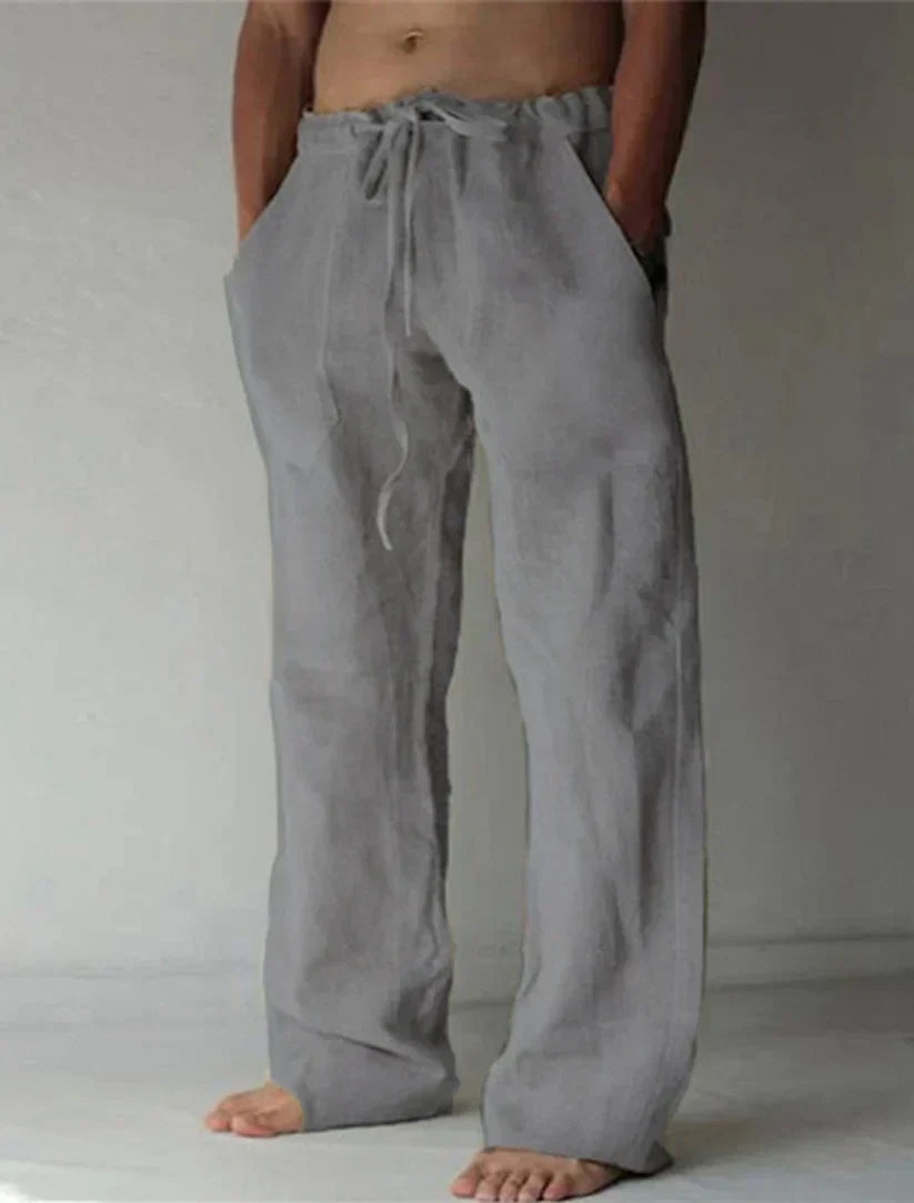 Pants - Wide Linen Blend And Adjustable Drawcord Waist
