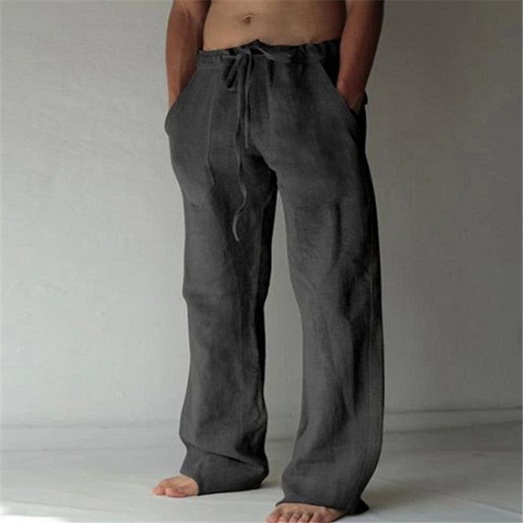 Pants - Wide Linen Blend And Adjustable Drawcord Waist