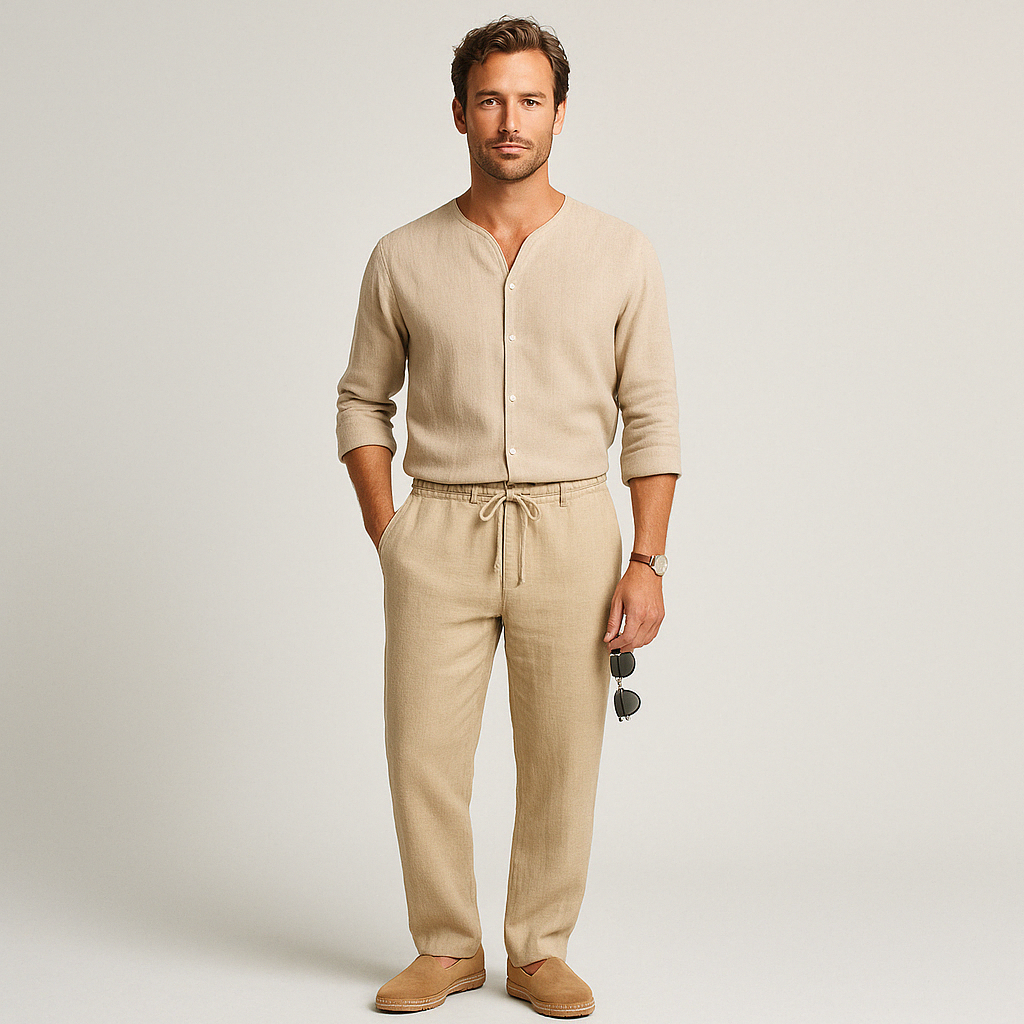 Pants - Wide Linen Blend And Adjustable Drawcord Waist
