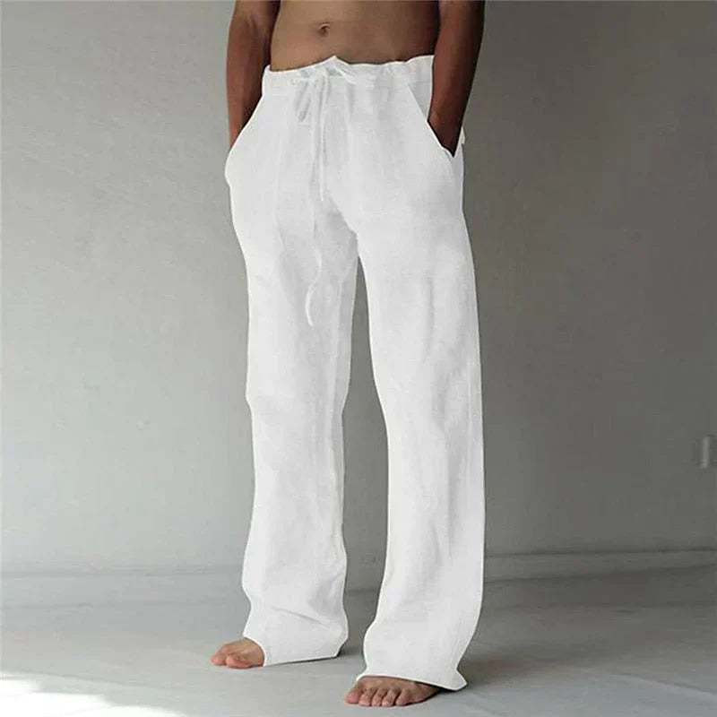 Pants - Wide Linen Blend And Adjustable Drawcord Waist