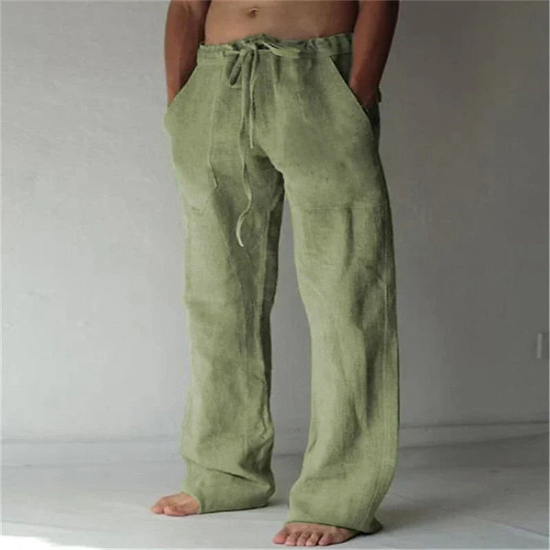 Pants - Wide Linen Blend And Adjustable Drawcord Waist