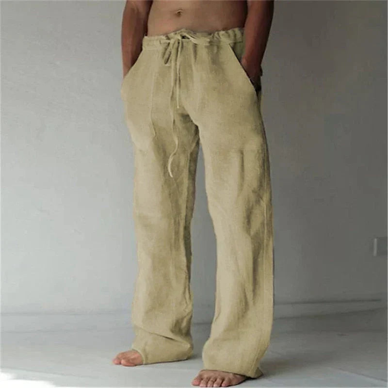 Pants - Wide Linen Blend And Adjustable Drawcord Waist