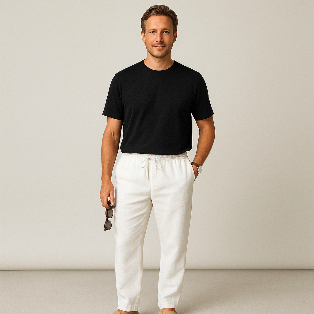 Pants - Wide Linen Blend And Adjustable Drawcord Waist