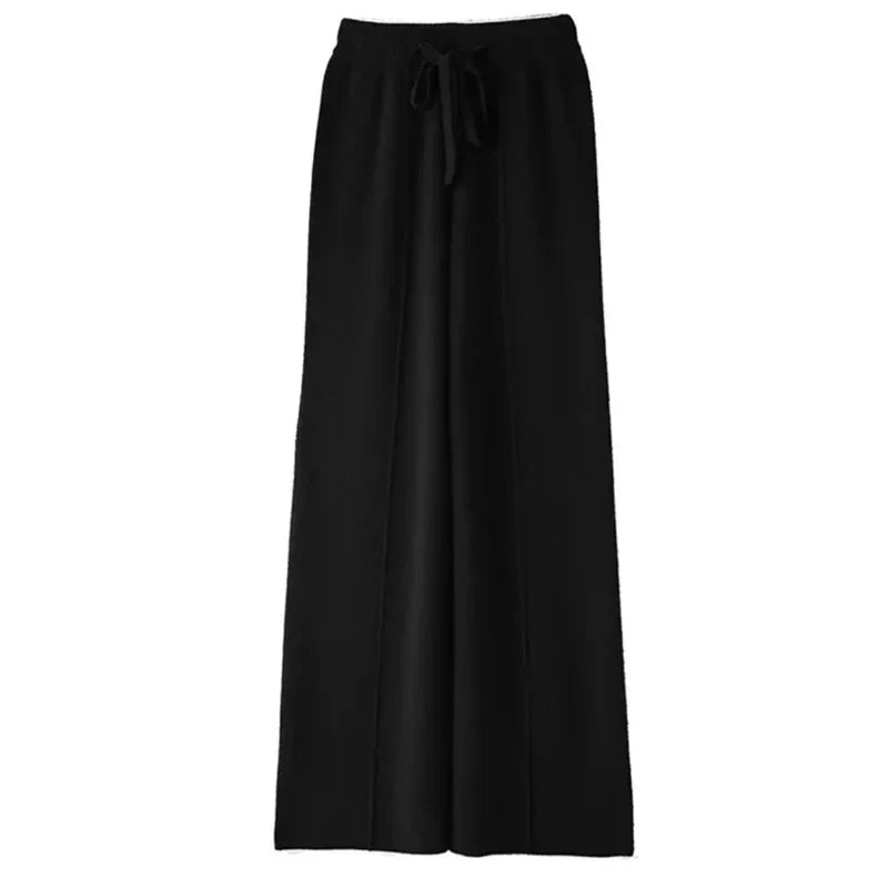 Wide Leg Pants - Wool Blend Knit & Draping Shape For Warmth