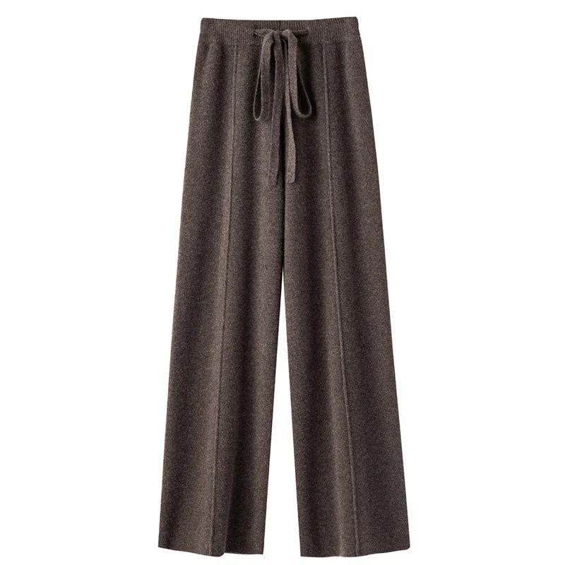 Wide Leg Pants - Wool Blend Knit & Draping Shape For Warmth