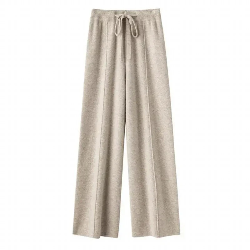 Wide Leg Pants - Wool Blend Knit & Draping Shape For Warmth