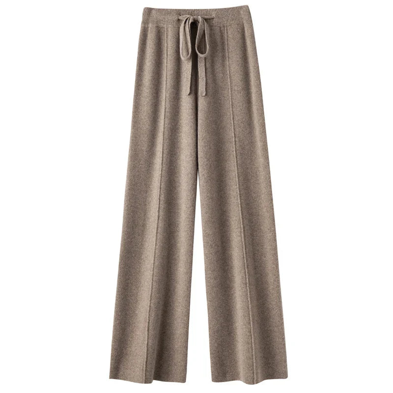 Wide Leg Pants - Wool Blend Knit & Draping Shape For Warmth