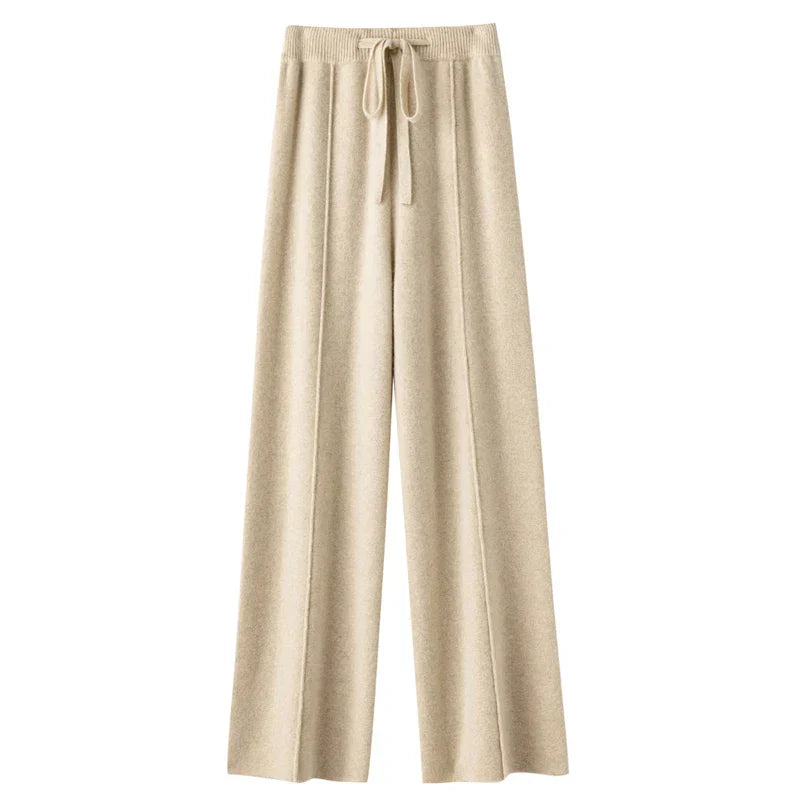 Wide Leg Pants - Wool Blend Knit & Draping Shape For Warmth