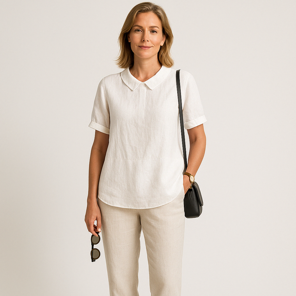 Blouse - Linen Blend Peter Pan Collar & Breathable Fit