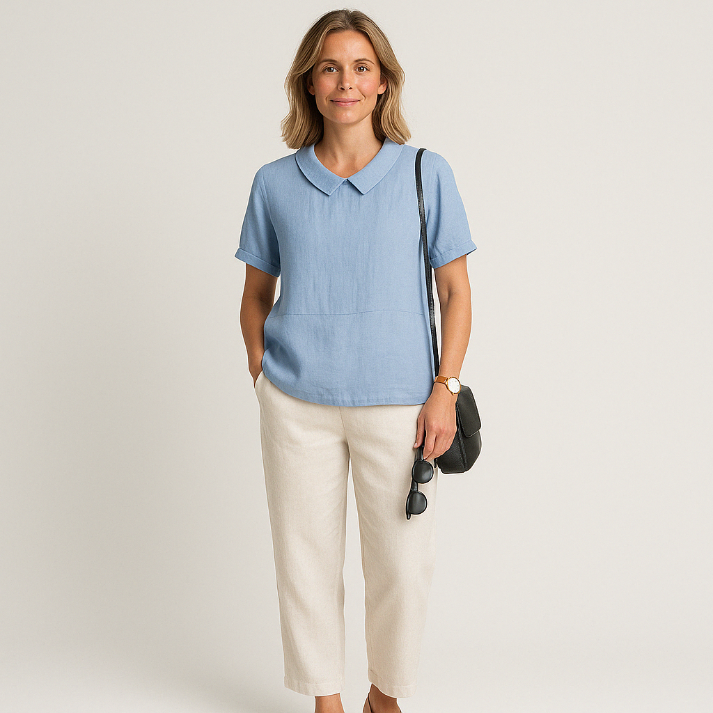 Blouse - Linen Blend Peter Pan Collar & Breathable Fit