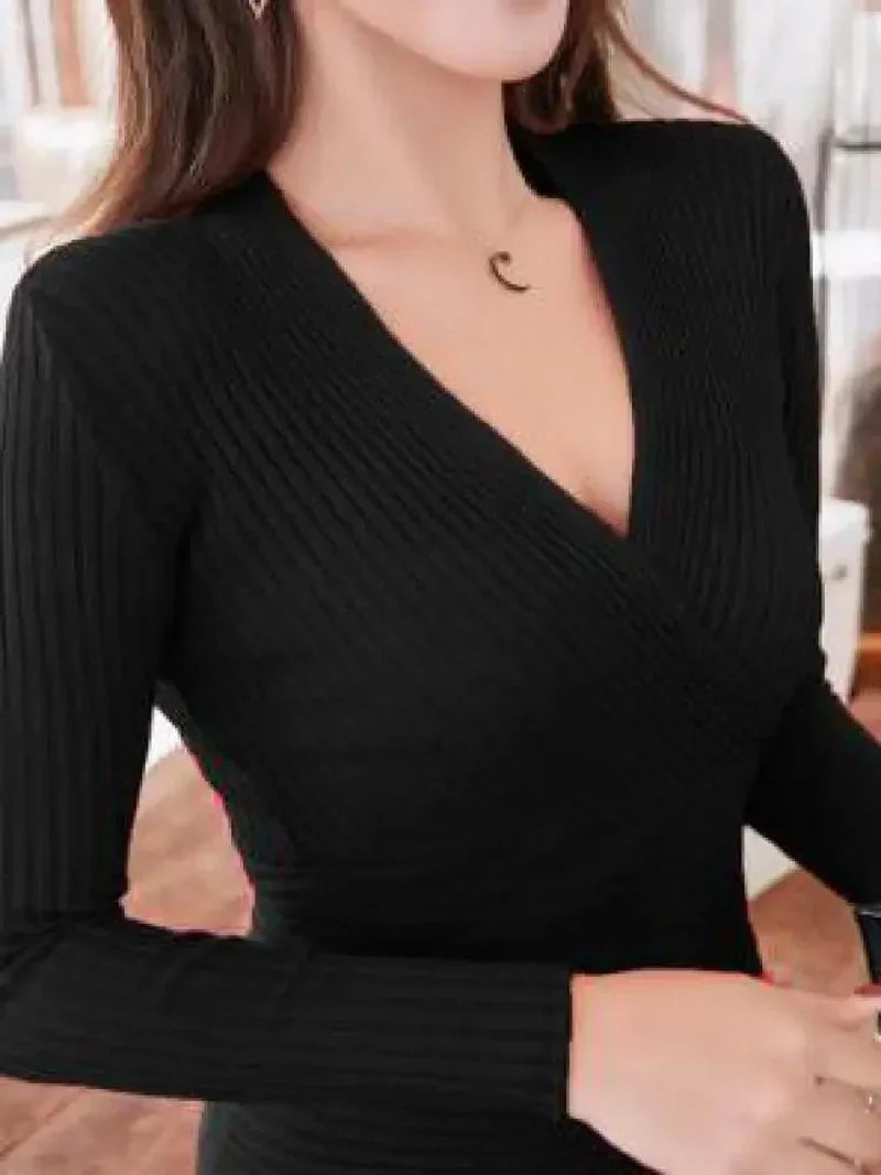 Cotton Blend Pullover - Deep V Neck And Easy Layering