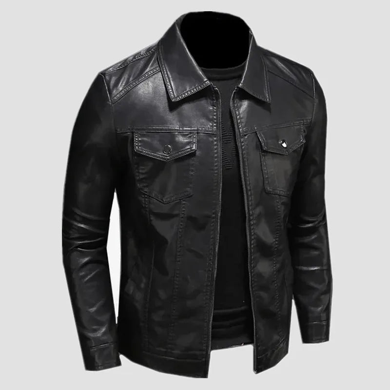 Faux Leather Jacket - Zip Front And Structured Shape