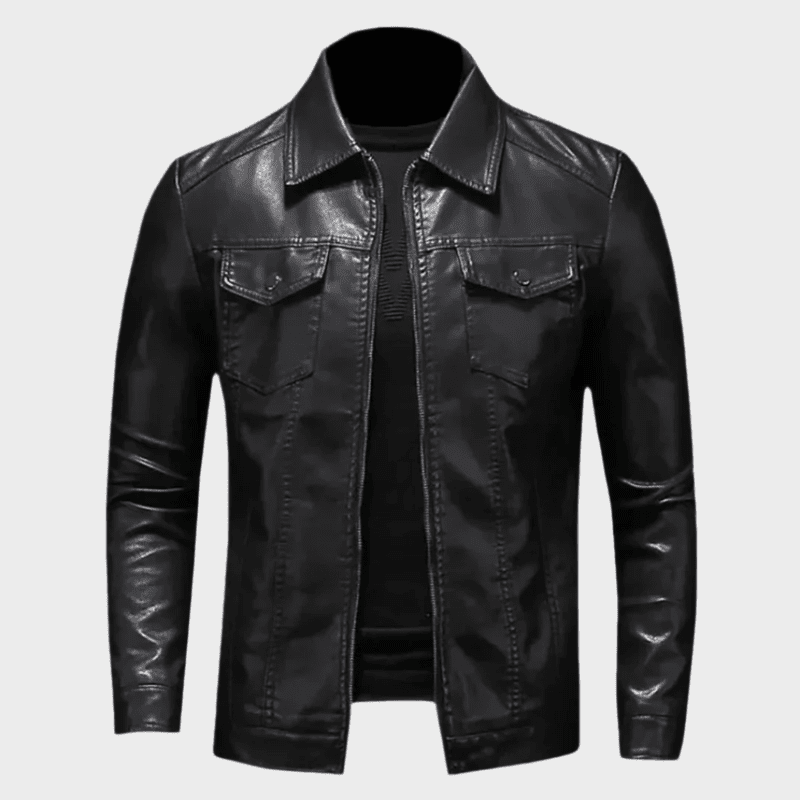 Faux Leather Jacket - Zip Front And Structured Shape