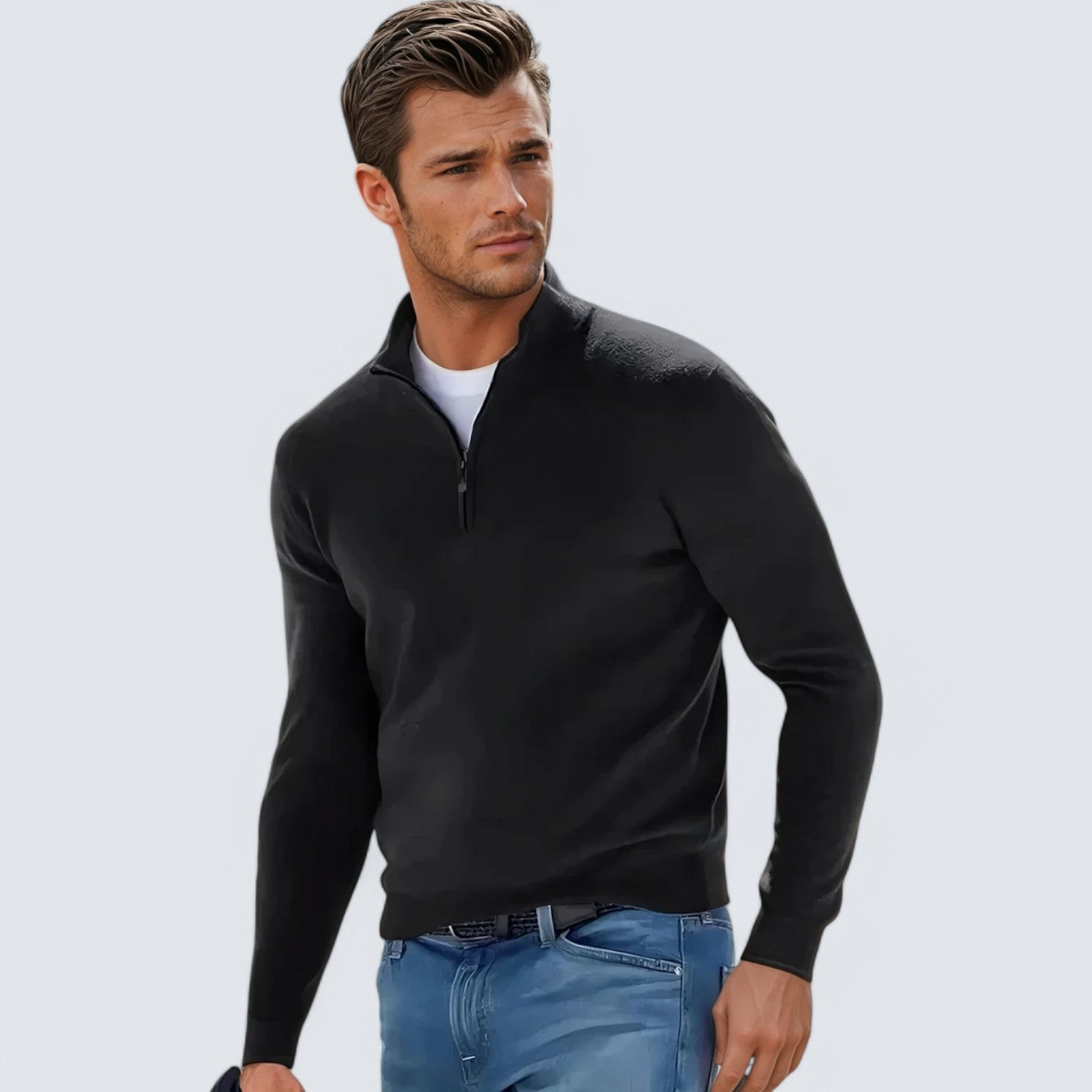 Marvin - New men's long sleeve pullover half zipper v-neck sweater