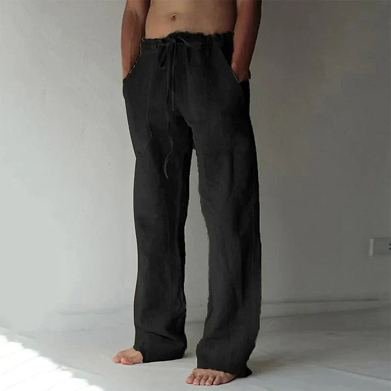 Pants - Wide Linen Blend And Adjustable Drawcord Waist