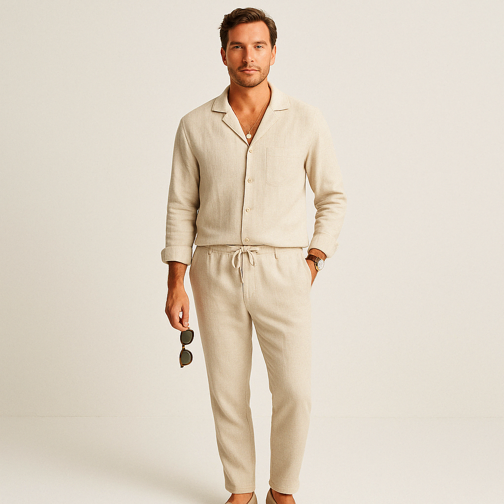 Shirt And Pants Set - Relaxed Cut Linen Blend & Breathable