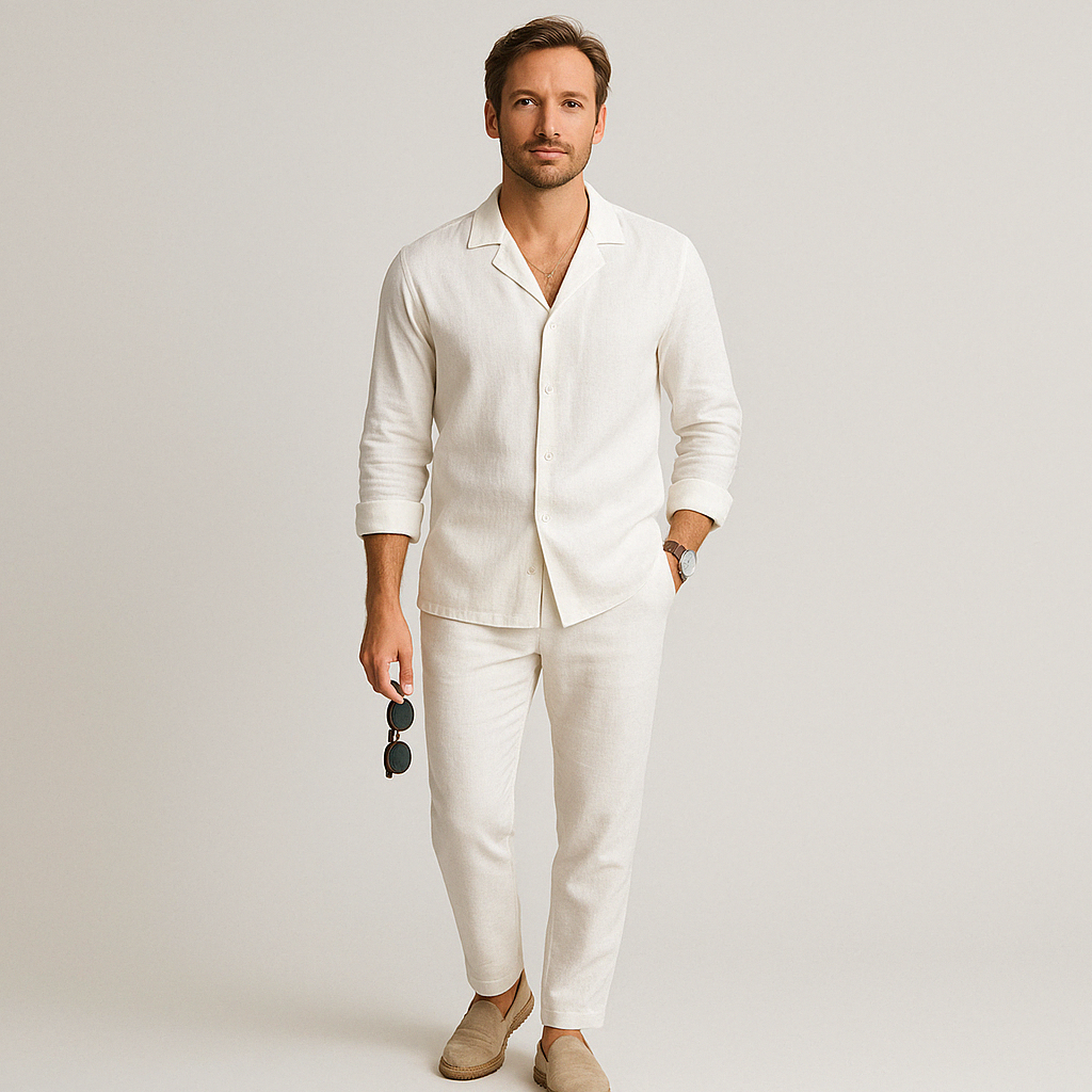 Shirt And Pants Set - Relaxed Cut Linen Blend & Breathable