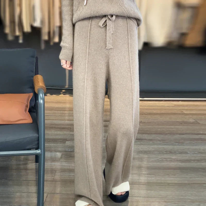 Wide Leg Pants - Wool Blend Knit & Draping Shape For Warmth