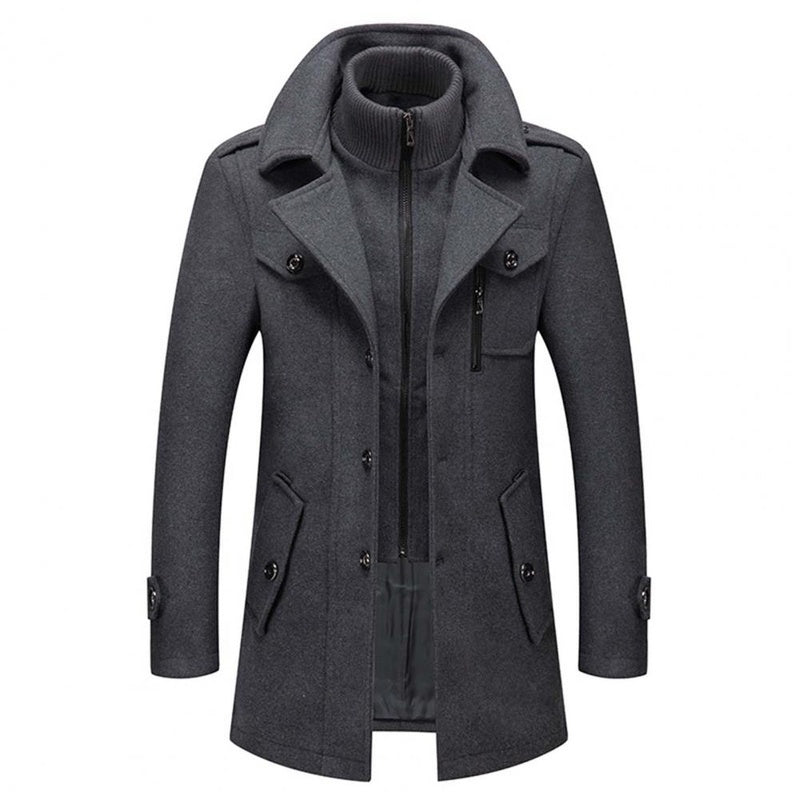Wool-Blend Coat - Layered Two Piece Design & Warm Lining