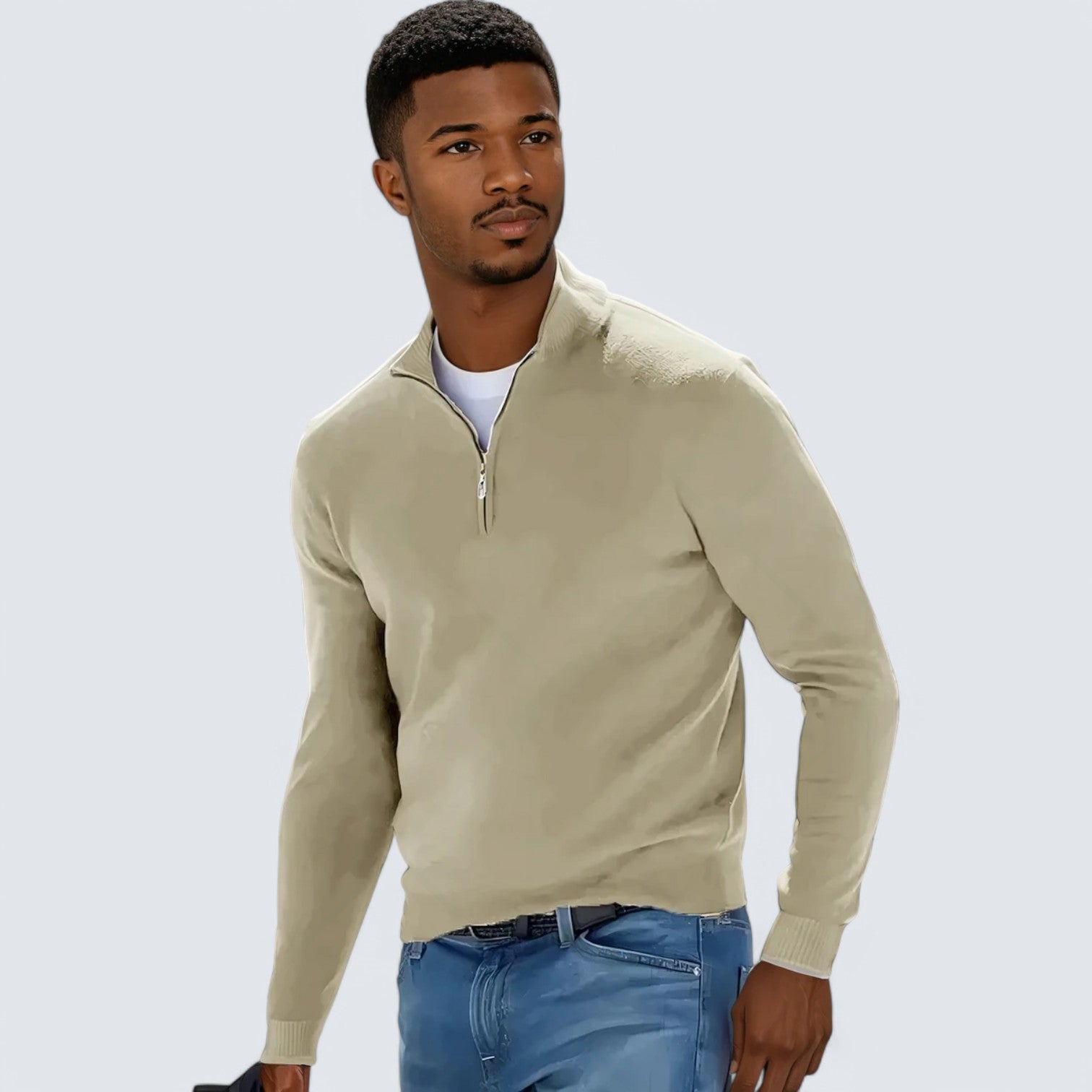 Marvin - New men's long sleeve pullover half zipper v-neck sweater
